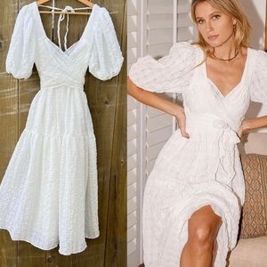lulus NWOT white puff sleeve maxi dress